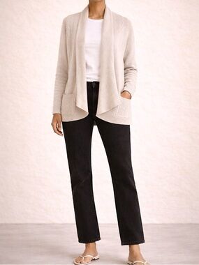 Anthropologie HWR 100% Cashmere Open Front Cardigan Oatmeal Size Small